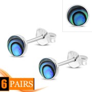 Abalone Shell Round Sterling Silver Stud Earrings, e440st